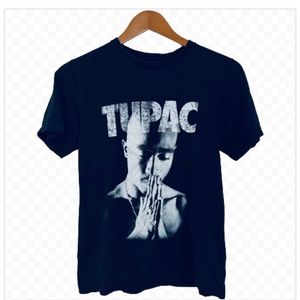 2Pac Tupac Shakur Praying T Shirt Mens Size S Black Short Sleeve Logo Rap
